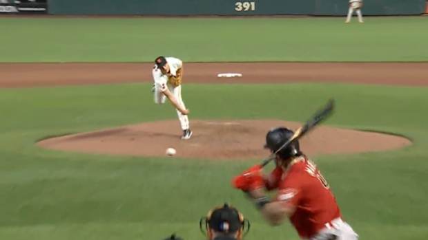 Home plate view of Tyler Rogers's slider